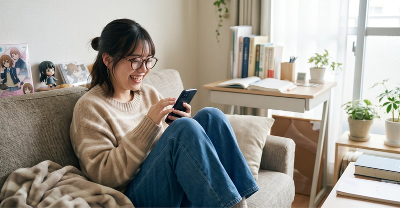 スマホを見ながら作業するメールレディのイメージ