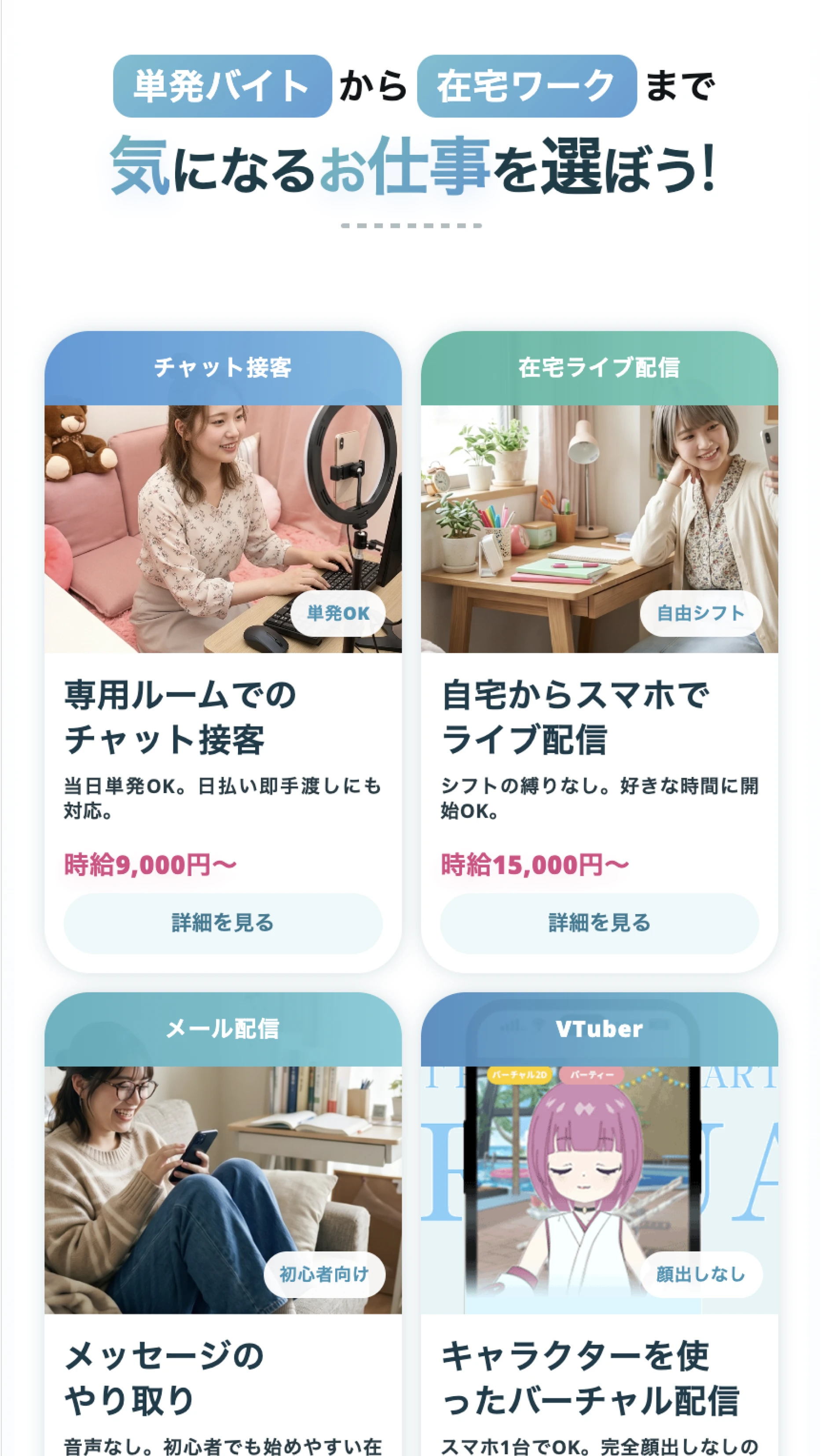 働き方を選ぶ画面のイメージ